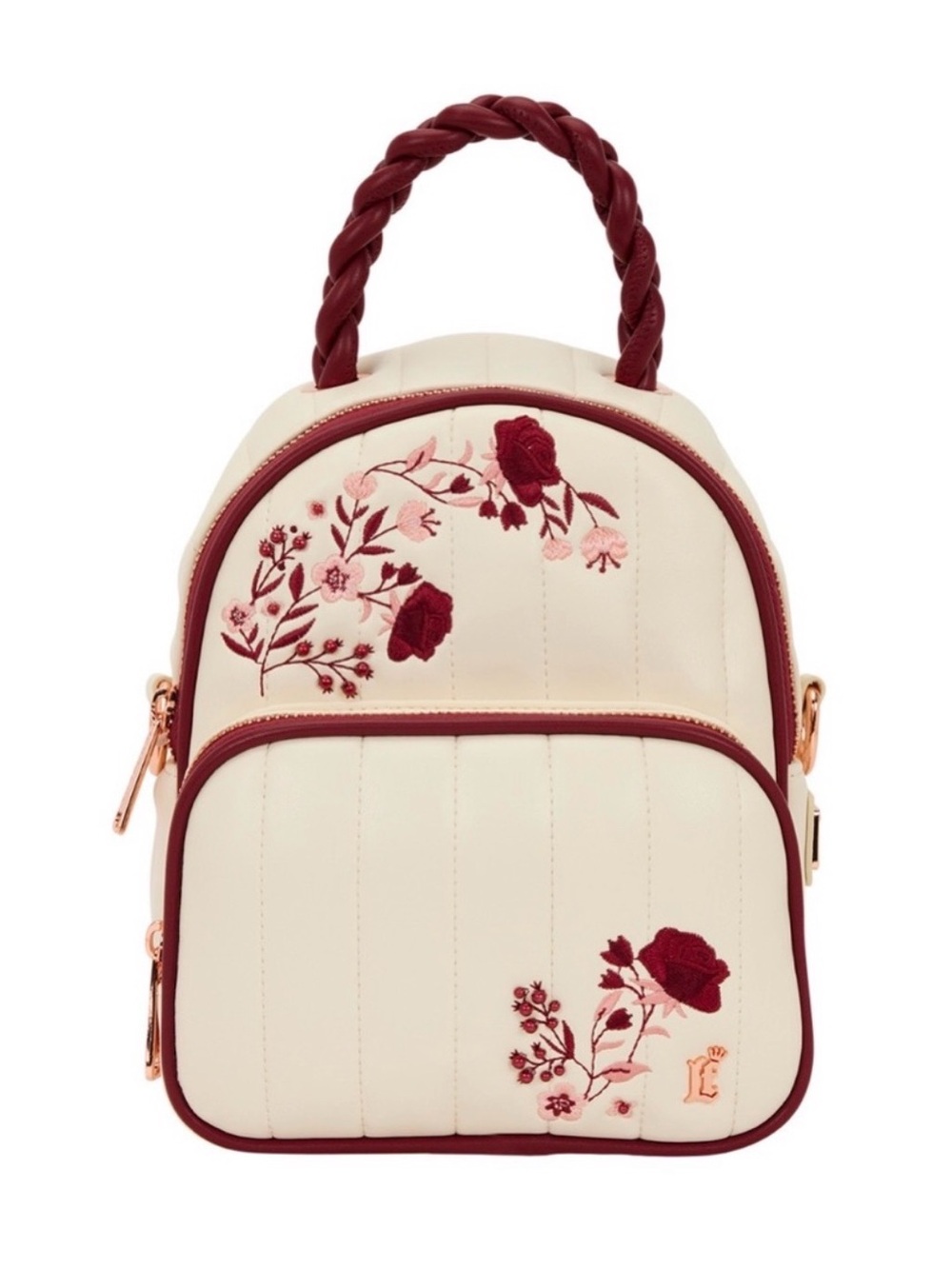 Loungefly Cream & Red Floral Convertible Mini Backpack & Crossbody Bag NEW - Picture 2 of 5